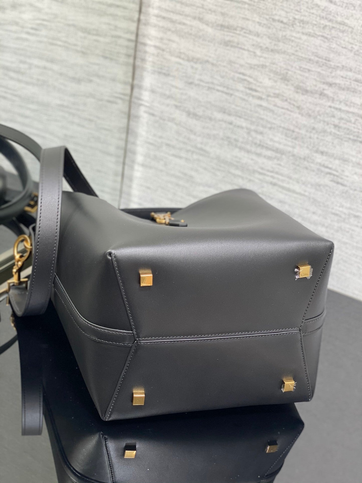 YSL Le 37 Black Shiny Leather Handle Shoulder Bag with YSL Charm and Adjustable Strap (20 x 25 x 16) cm