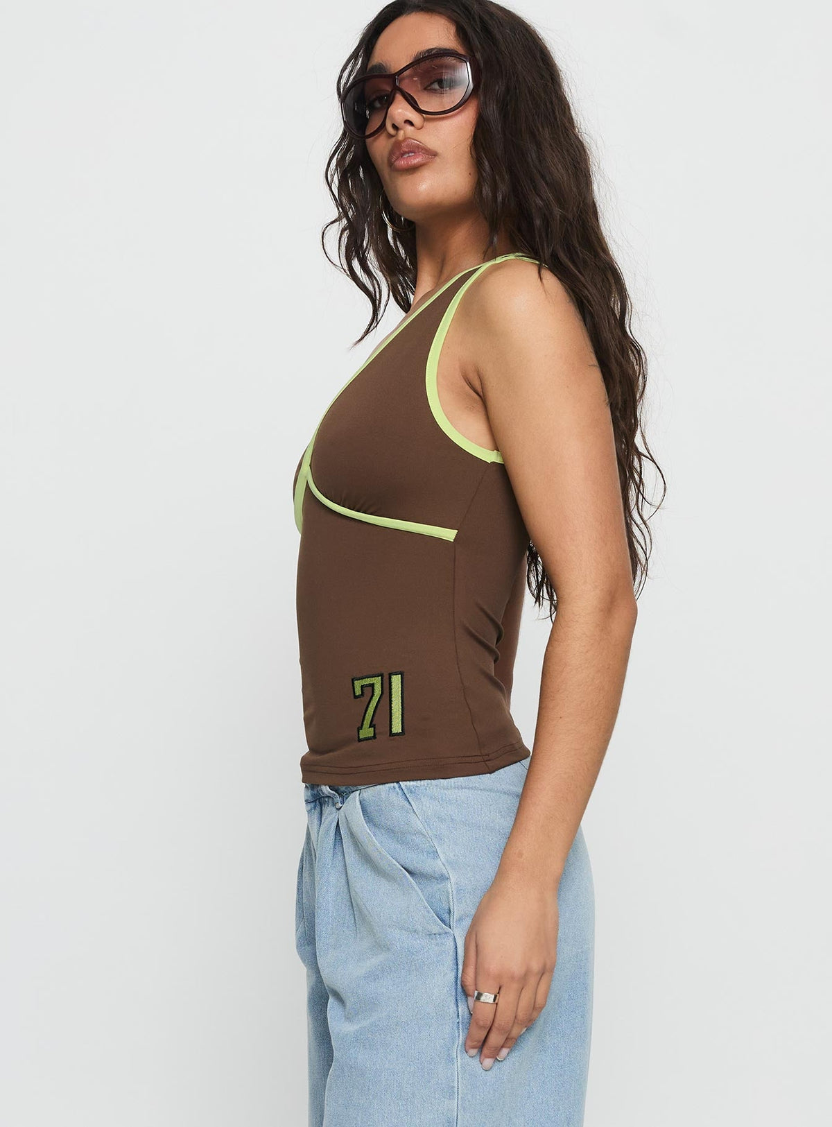 71 Classics V Neck Top Brown