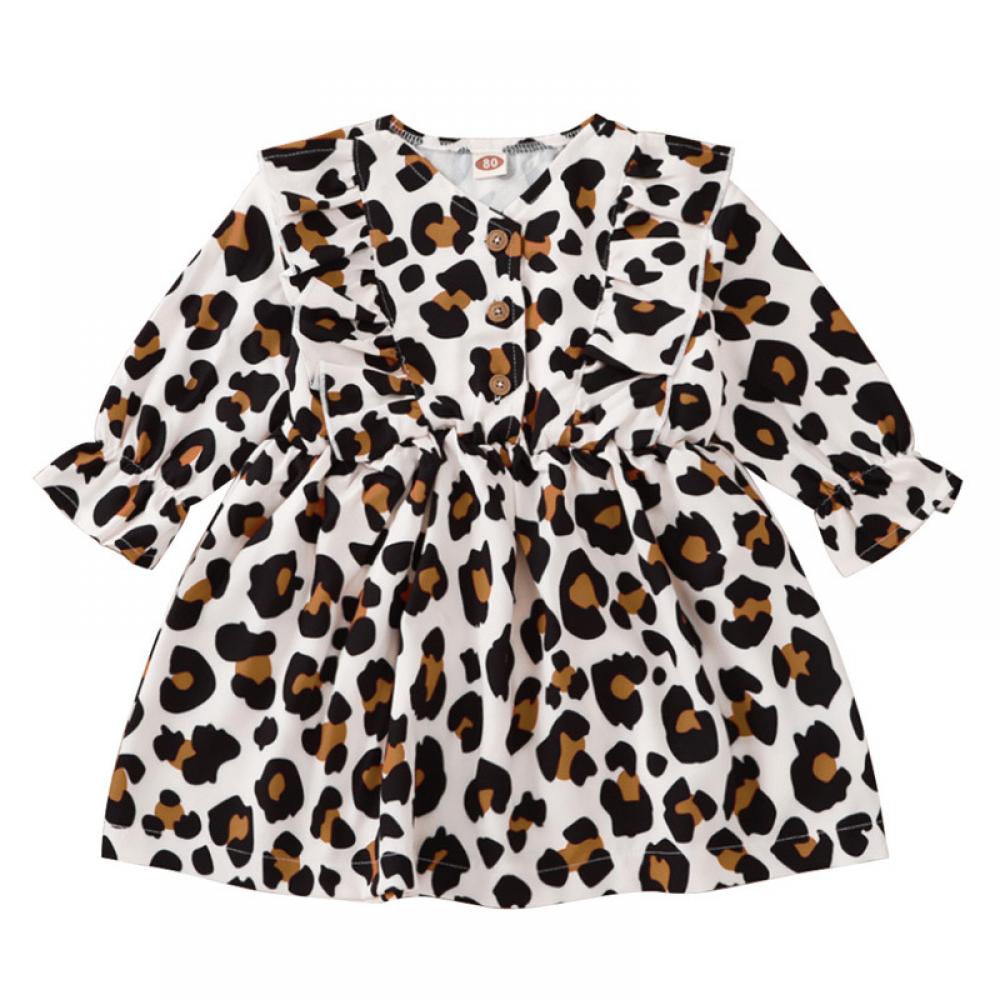 Autumn Leopard Print Long Sleeve Baby Dress Baby Girl Wholesale Clothing